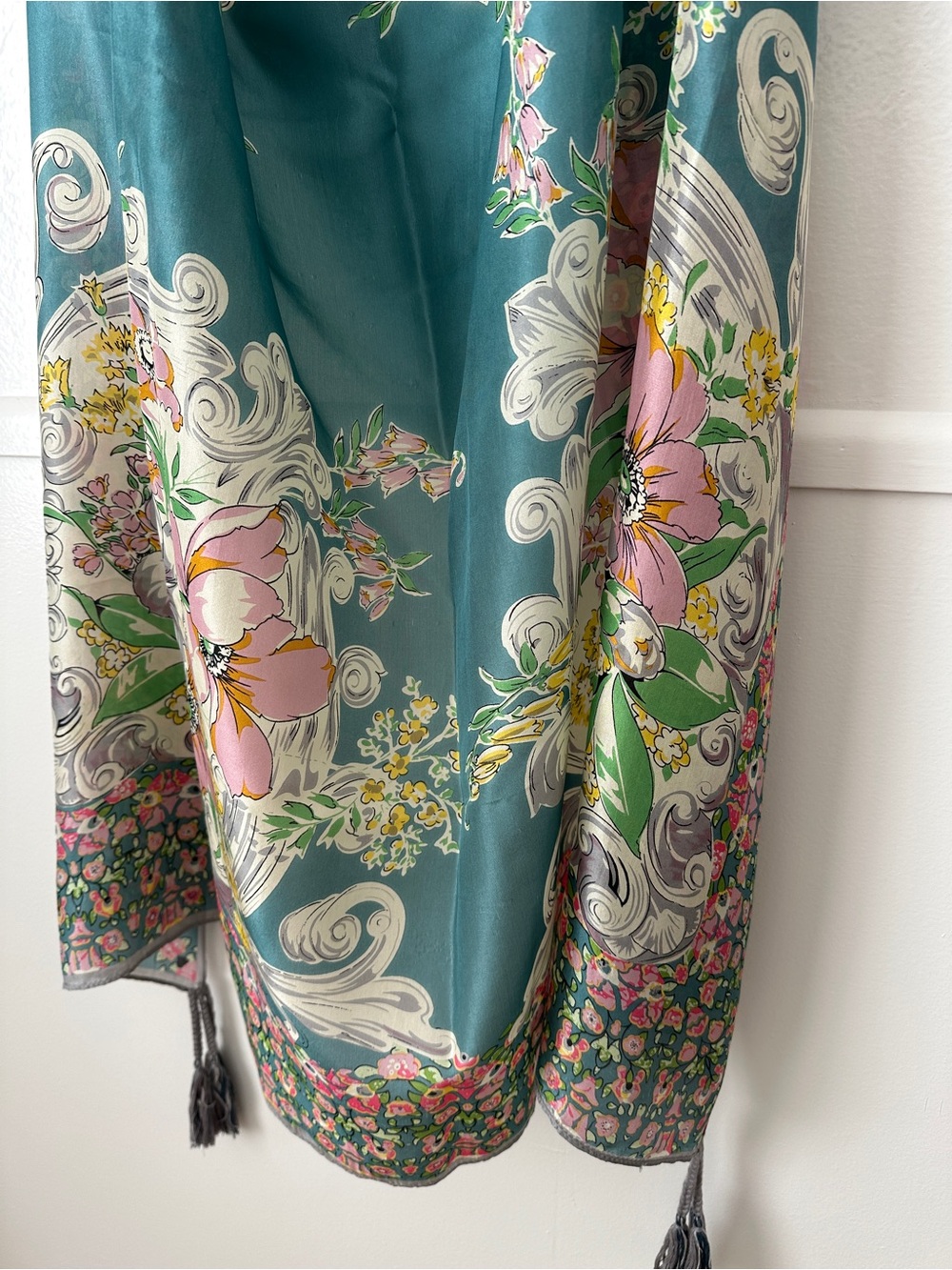 Johnny Was Silk Floral Tassel Scarf - Picture 3 of 4